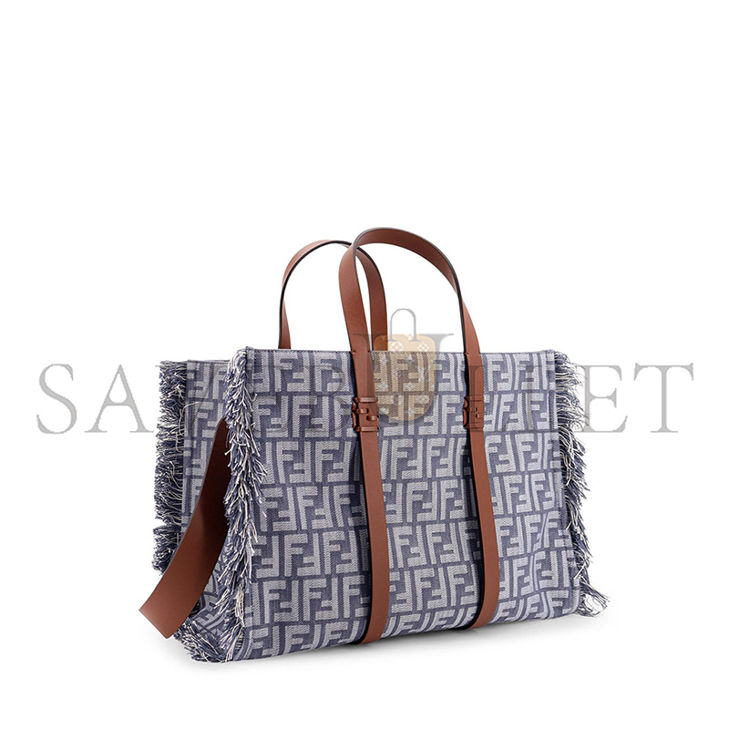 FENDI SUMMER TOTE FF JACQUARD FABRIC SHOULDER BAG WITH FRINGES 8BH435AUT4F1SXQ (37*29*16cm)